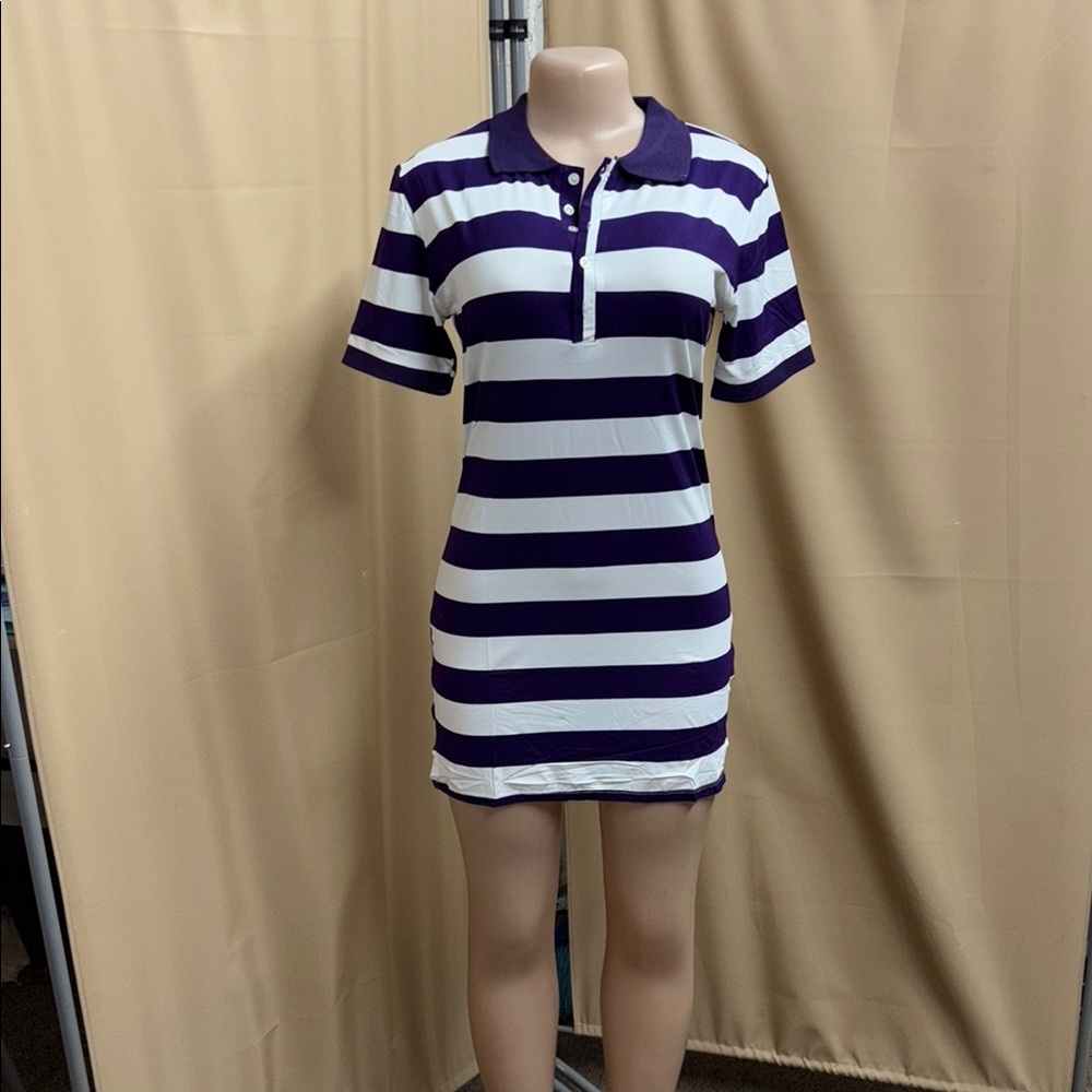 Purple and White Bodycon Polo Mini Dress